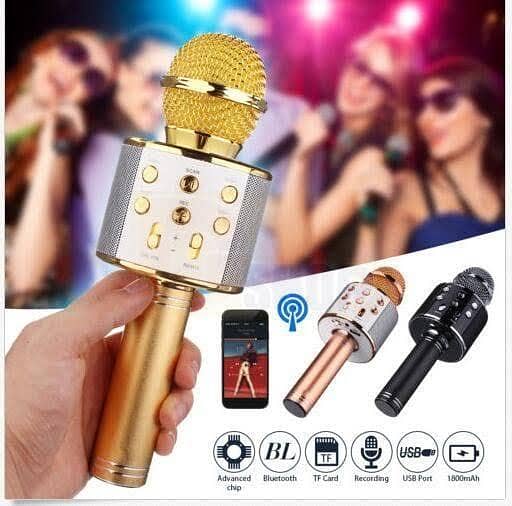 WS-858 3-in-1 Portable Bluetooth Karaoke Microphone & HiFi Speaker | Wireless Handheld KTV Mic, Music Player, Voice Recorder | USB Data Cable Charging, AUX, SD Card Support for All Smartphones & Smart TVs