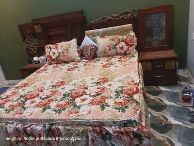 King size bed with side table