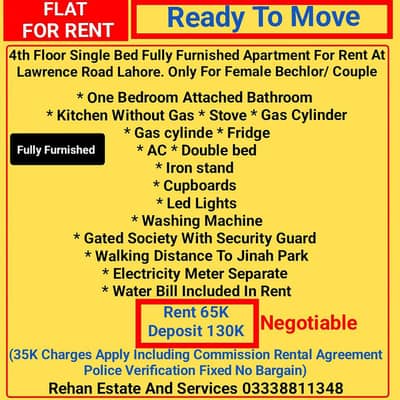 4th Floor Fully Furnished Studio Flat For Rent At Link Lawrence Road