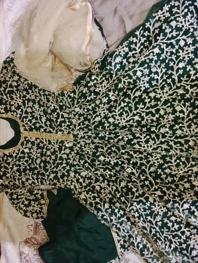 (3piece)Fancy tail frock with Heavy net work and chori pajama+dupatta