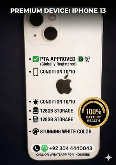 iPhone 13 white colour PTA 128gb