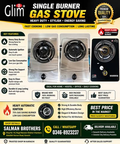 Glim Single Burner Stove | Stylish Glass Top | Energy Saving