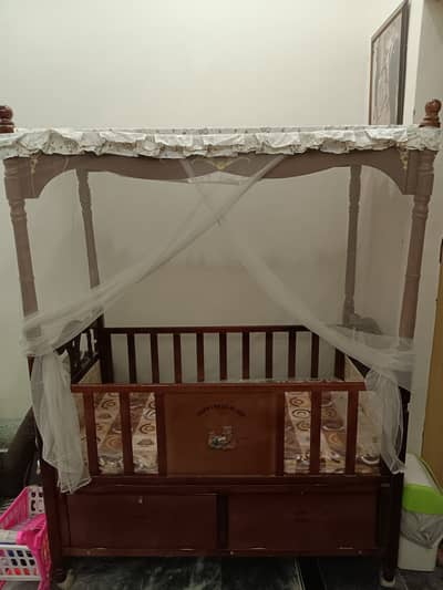Wooden cot and wooden swing set with mattress || baby crib and swing