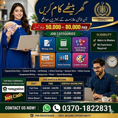 Online Jobs, Assignment Writing, Data Entry, Typing job, Part Time Job