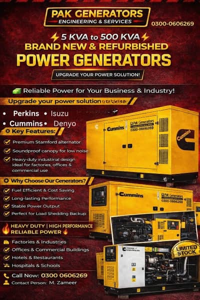 Generator 10kva, 30kva 50kva 80kva 100kva 120kva 150kva 180 to 500kva