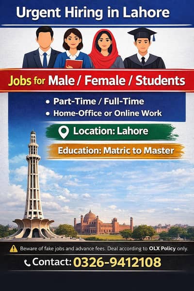 Part-Time / Full-Time Jobs in Lahore – Male & Female Required