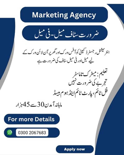 Male & Female Staff Required for Marketing Agency