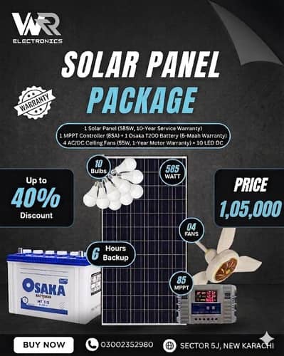 Premium Solar Package: 585W Mono Perc Panel + 2 AC/DC Fans