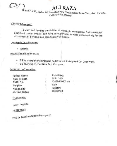 I need Job whatsapp or ph no 03183700814