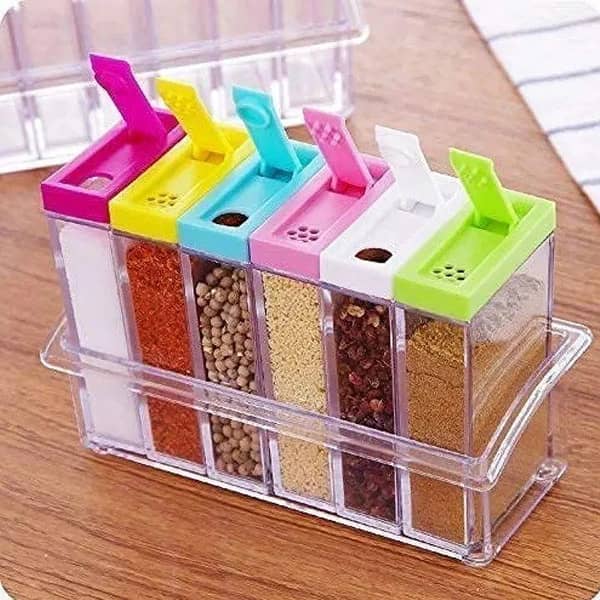 . 6-Piece Transparent Spice Jar Set with Colorful Lids | Kitchen Organizer for Seasoning & Condiment Storage