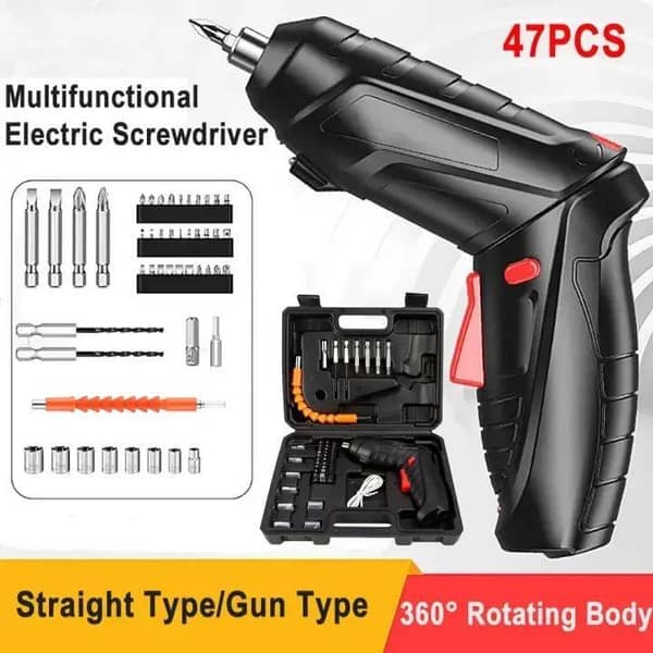 Portable Electric Screwdriver 47-in-1 | Cordless Rechargeable Screwdriver with 90° Rotating Head & LED | Home, Office & DIY Tools Drill Machine