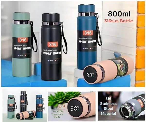 800ml LED Display Stainless Steel Water Bottle | Hot & Cold Vacuum Insulated | Temperature Display | 316 SUS