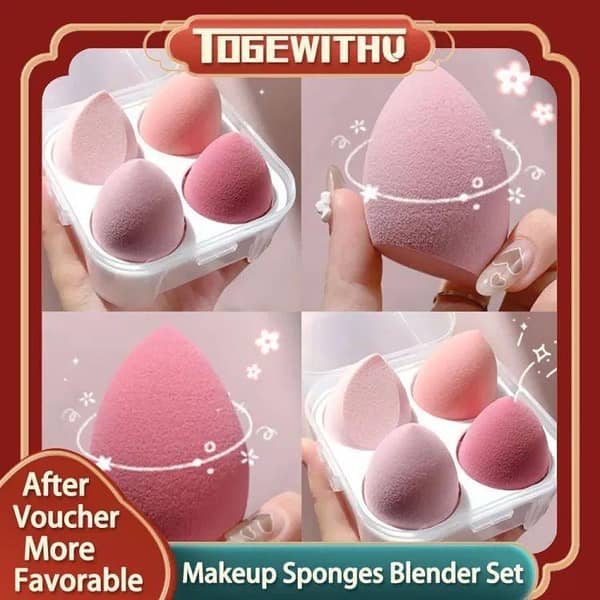 4PCS Makeup Sponge Blender Set | Professional Beauty Foundation Blending Sponges with Egg Case