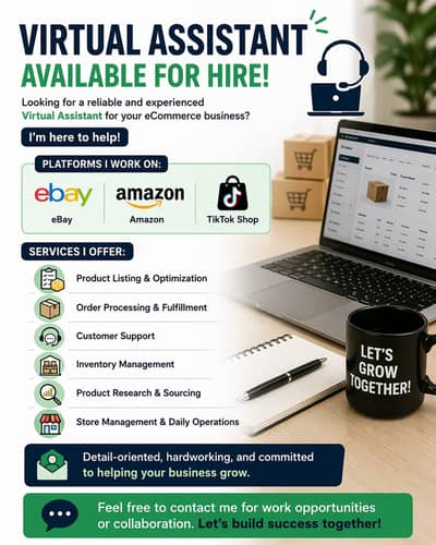 Virtual Assistant is here for ebay,Amazon,Tiktokshop