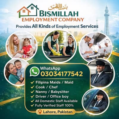 We Provide All Domestic Staff House Maids Babysitters Driver Cook Chef