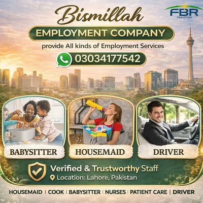 House maids , Helper , Baby Sitter , Chef , Cook, Patient Care ,Nurse