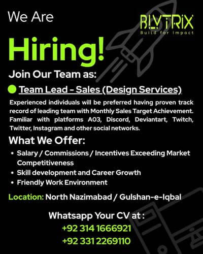 Hiring  Team Lead - IT Sales (Design Services)