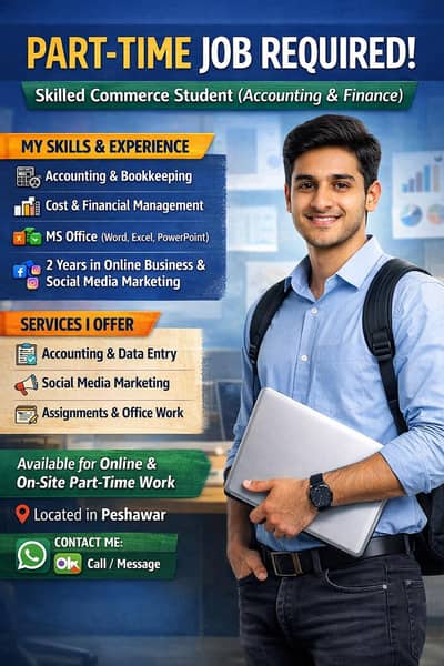 Part Time Job required Commerce Business Students Accounting & Finance