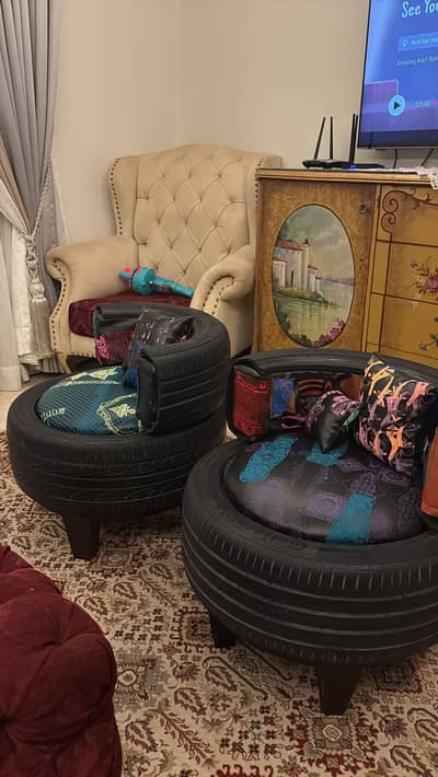 Handmade Designer Tire Sofa Set (2 Pieces) Upcycled Luxury Furniture