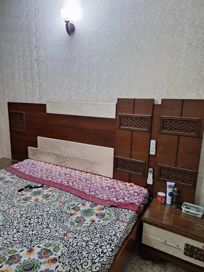 Walnut Wood King Size Bed w mattress w Side tables & Dresser