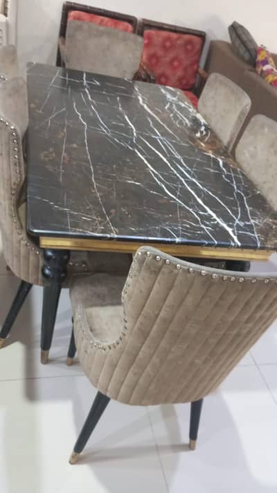 Dinning table 6 chairs set marble table