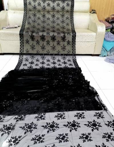 sqance work net saree with selves nd blouse