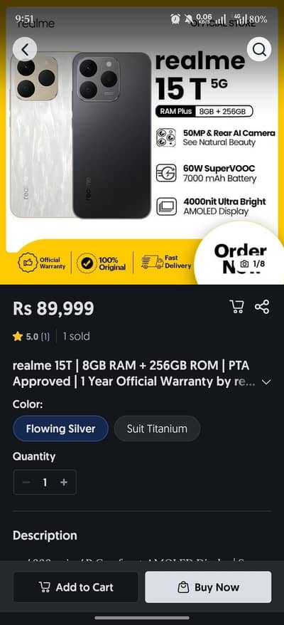 Realme 15T 8+10 (256)