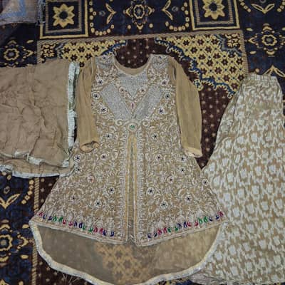 Golden Chiffon Fancy Dress (3 Piece) – Excellent Condition