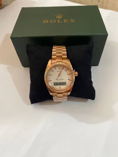 Luxury Rose Gold Rolex - Hybrid Analog-Digital Watch
