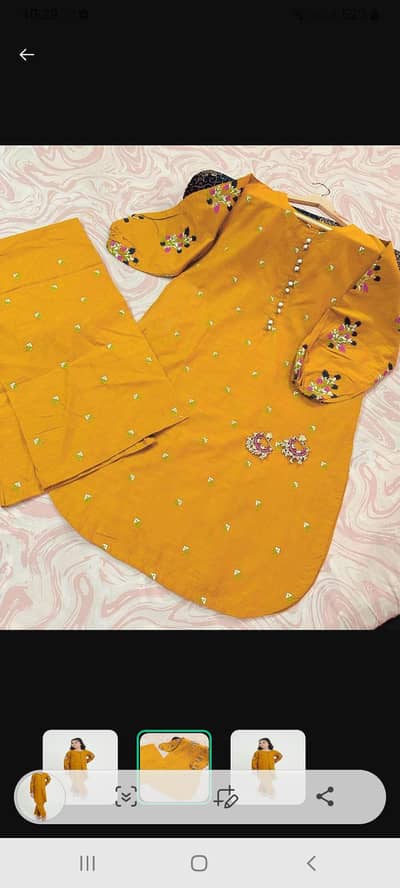 Girls cotton Embroidered kurta trouser set mustard