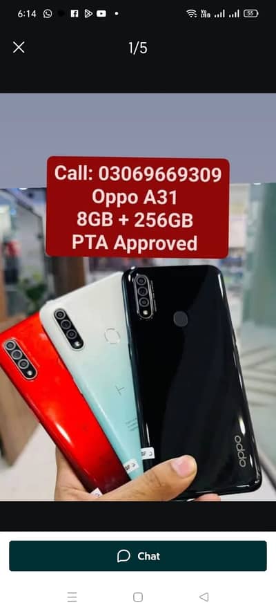 OPPO A31 PTA Approved With Box 10by10 8GB + 256GB With Warranty