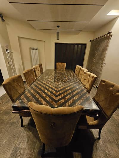 8x4 Dining Table with 10 Chairs | Glass Top | Excellent Condition