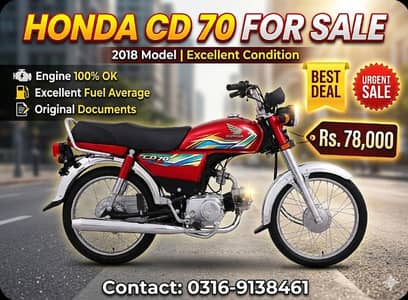 Honda CD 70 2018 Model – Genuine Condition – Best for Daily Use
