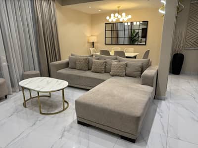 L shaped sofa with table