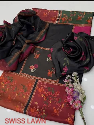 3 pcs  digital printed  swiss lawnk. guarantee fabric