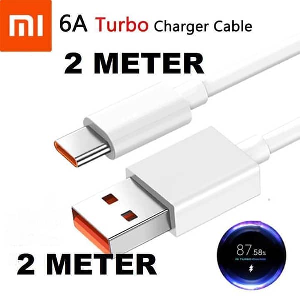 Original Xiaomi Mi 6A Turbo Charger Cable 2 Meter | USB Type-A to Type-C Data Sync | 120W HyperCharge Fast Charging Cord for Mi Redmi Poco
