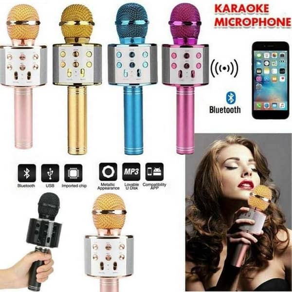WS-858 3-in-1 Portable Bluetooth Karaoke Microphone & HiFi Speaker | Wireless Handheld KTV Mic, Music Player, Voice Recorder | USB Data Cable Charging, AUX, SD Card Support for All Smartphones & Smart TVs