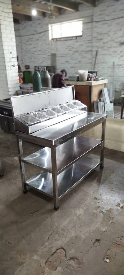 Stainless Steel Preparation Table with Topping Boxes