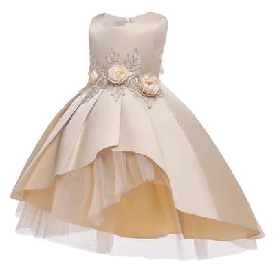 Girls Princess Dress High Quality Beige Floral Skirt Winter
