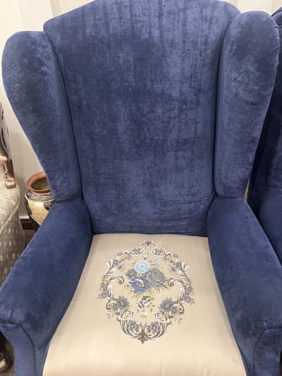 Elegant Blue Wingback Sofa Chair  1 Seater