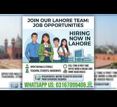 Part Time & Full Time Jobs in Lahore – Office & Online Work Available