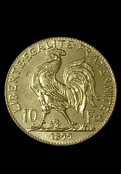 French 1899 Marianne Rooster Gold Plated Antiq Coin, Rare & Old Coin