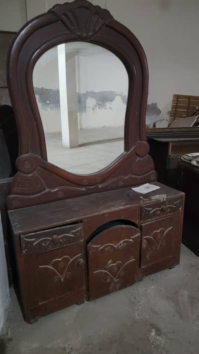 solid wooden double bed attached side table dressing table