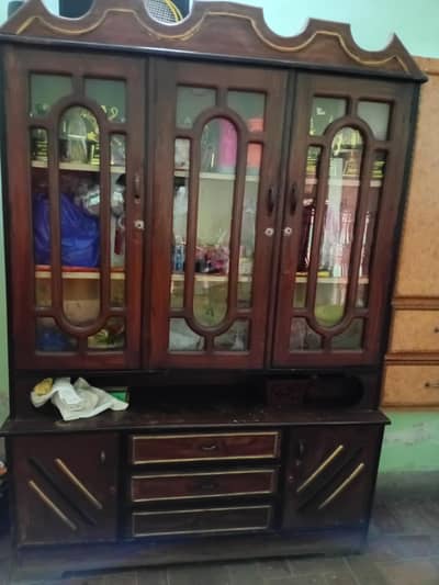 Classic Wooden Almirah with Glass Doors – Spacious & Strong