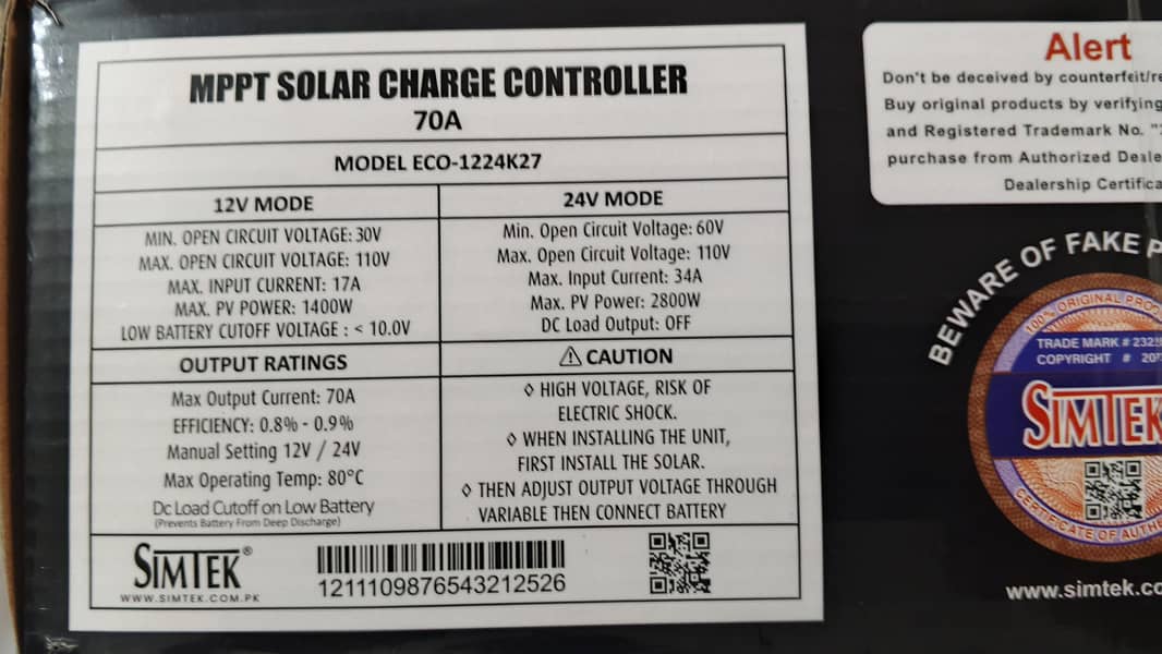 Simtek MPPT 70A 7