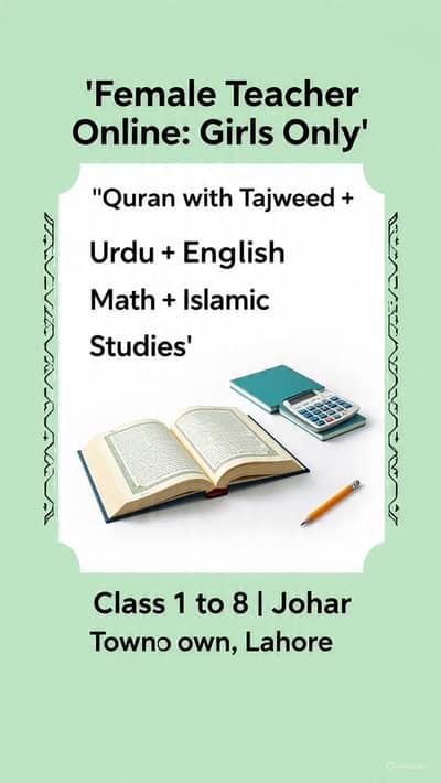 Female Teacher Online: Quran + Math + Urdu + English | Class 1-8