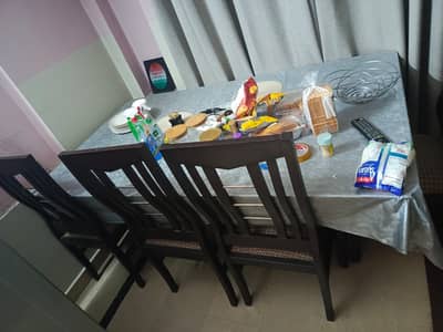 Glass Dining Table 6ft x 3ft with 6 Wooden Chairs