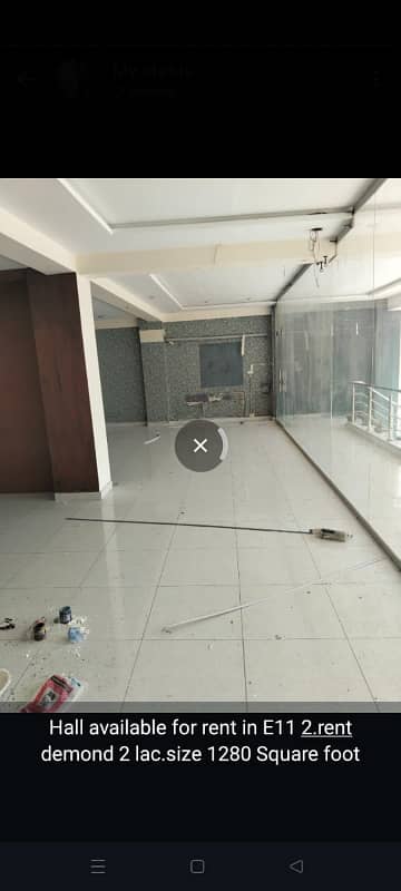 Hall Available for Rent E-11/2 (Ground Floor) Spacious hall available on ground floor, ideal for office or salon use