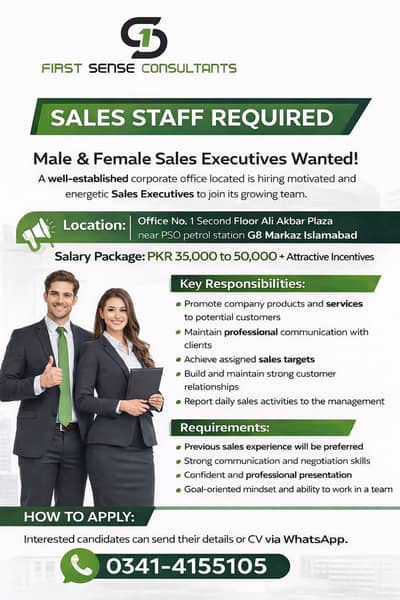 Sales Staff Required | Sales Jobs | Male & Female Required | Jobs