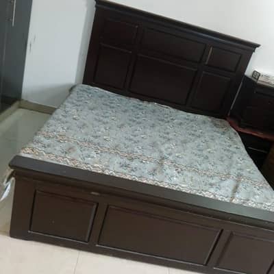 King Size Wooden Bed with Mattress and Side Tables